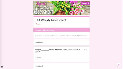 ELA Weekly Assessments Grades 6-8 Bundle  | Distance Learning | Google Forms