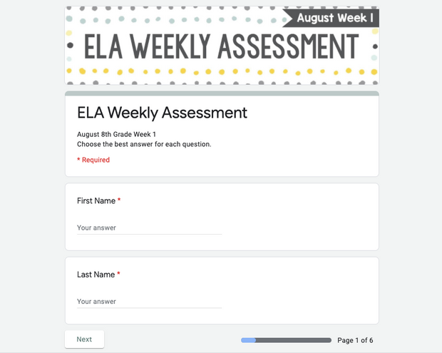 ELA Weekly Assessments 8th Grade | Printable | Google Forms