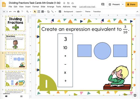 Dividing Fractions Task Cards (5th Grade) | Distance Learning