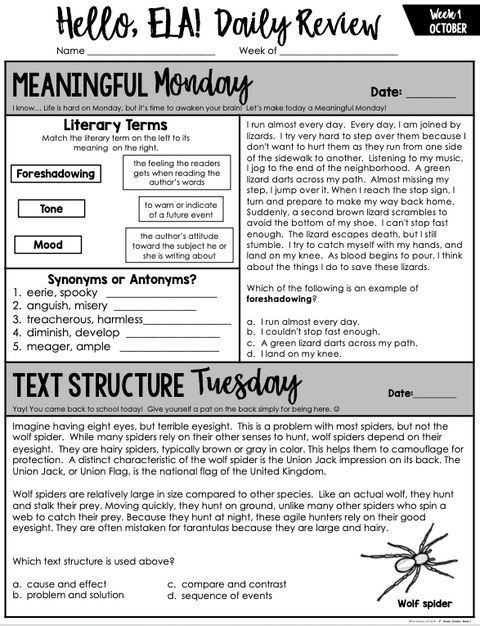 ELA Daily Review 6th Grade {October} | Distance Learning | Google Slides and Forms