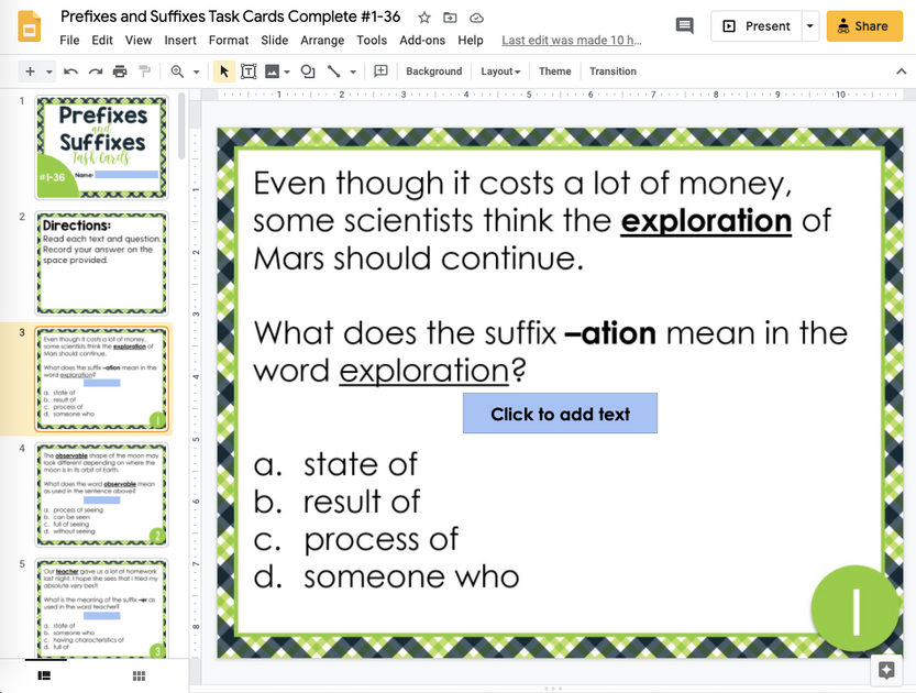 Prefixes and Suffixes Task Cards | Google Slides and Forms – The ...