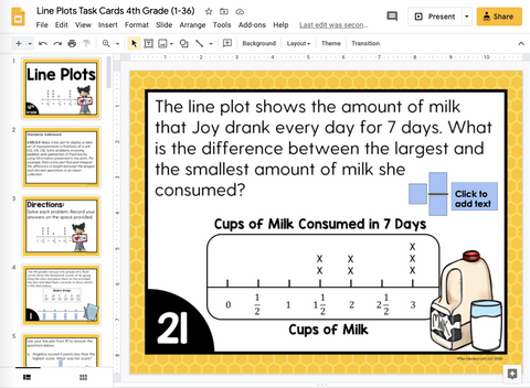 Line Plot Math Task Cards (4th Grade) Google Slides & Forms Distance Learning