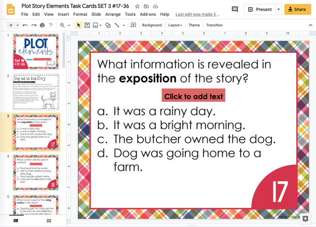 Plot Elements Task Cards 6th Grade | Distance Learning | Google Slides & Forms