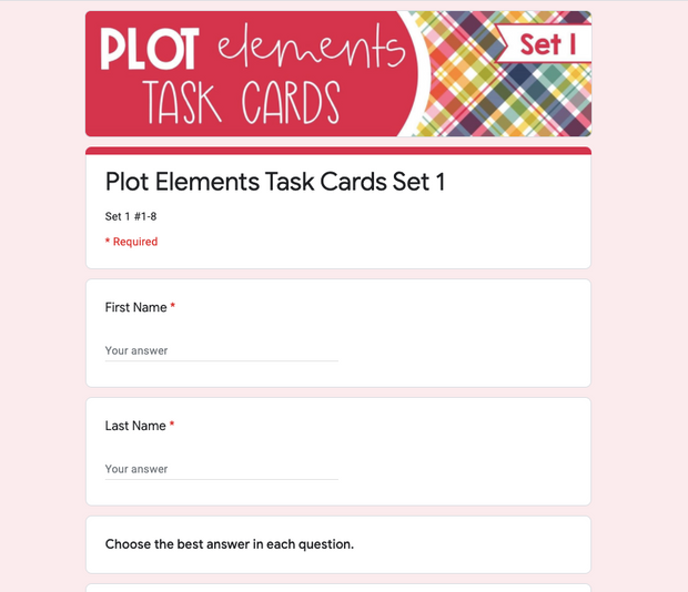 Plot Elements Task Cards 6th Grade | Distance Learning | Google Slides & Forms