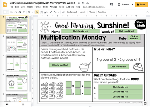 Math Morning Work 3rd Grade {November} | Distance Learning | Google Apps