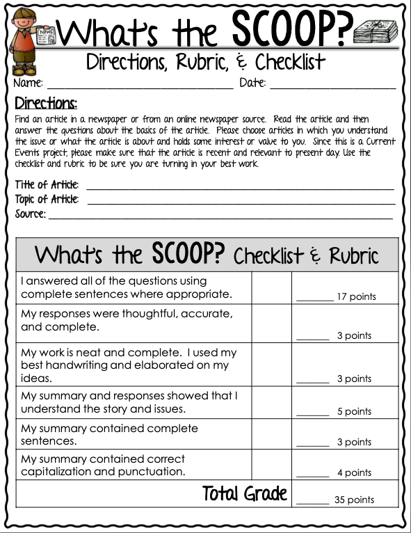 Current Event Newspaper Assignment-What's the SCOOP? | Google Slides + Print