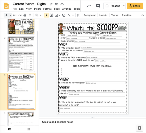 Current Event Newspaper Assignment-What's the SCOOP? | Google Slides + Print