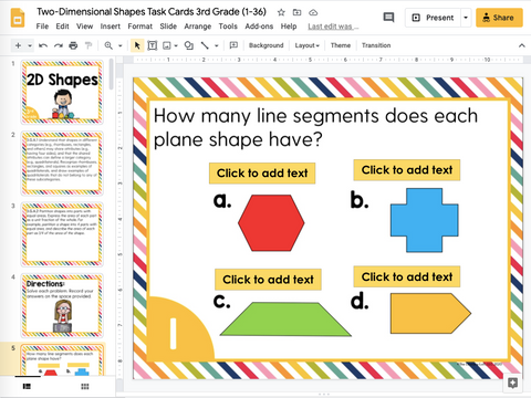 2D Shapes Math Task Cards (3rd Grade) Google Slides and Forms