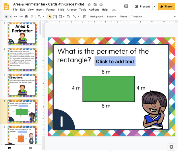 Area and Perimeter Task Cards (4th Grade) Google Slides and Forms Distance Learning
