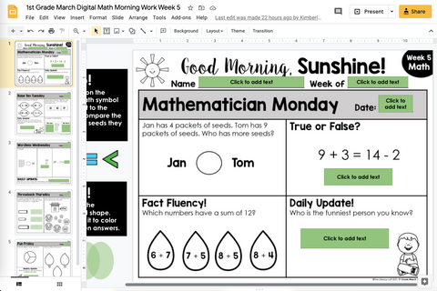 Math Morning Work 1st Grade {March} I Distance Learning I Google Apps