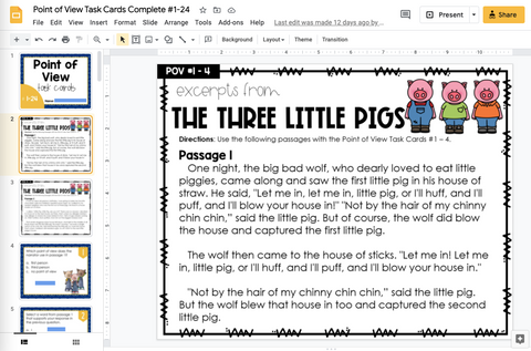 Point of View Task Cards 4th Grade | Distance Learning | Google Slides & Forms