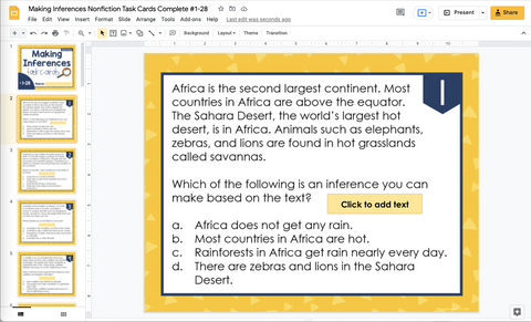 Making Inferences Nonfiction 3rd Grade | Distance Learning | Google Slides & Forms