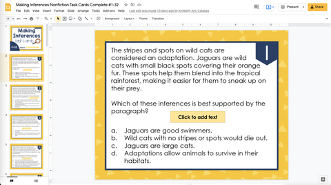 Making Inferences Nonfiction 5th Grade | Distance Learning | Google Slides & Forms