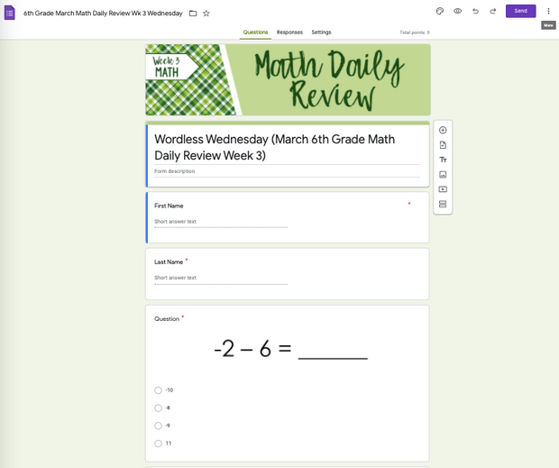 Math Daily Review 6th Grade {March} | Distance Learning | Google Apps