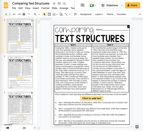 Comparing Text Structures