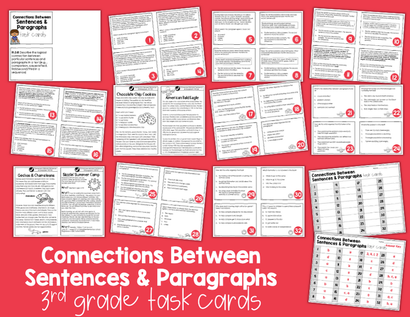 Describing Connections Between Sentences and Paragraphs Task Cards 3rd ...