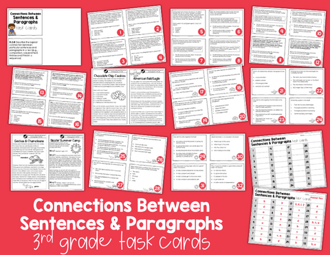 Describing Connections Between Sentences and Paragraphs Task Cards 3rd Grade I Google Slides and Forms