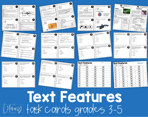 Text Features Task Cards Grades 3-5 I Google Slides and Forms