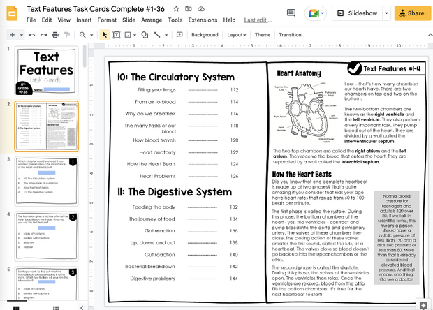 Text Features Task Cards 6th Grade | Google Apps
