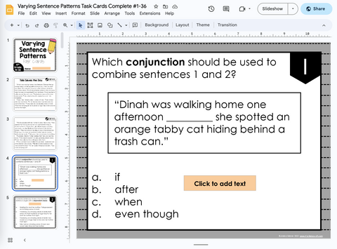 Varying Sentence Patterns Task Cards 6th Grade | Google Apps