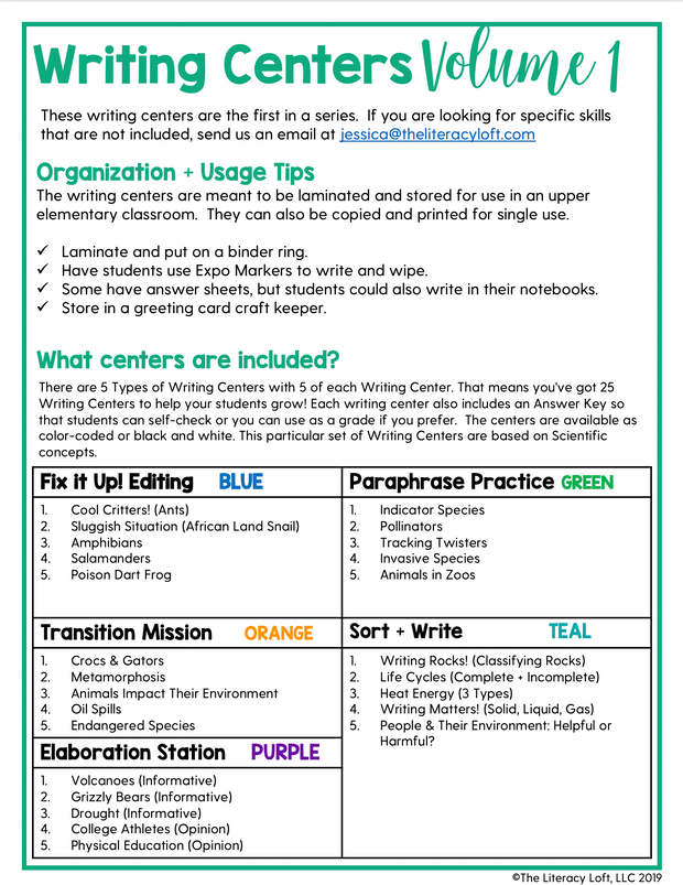 Writing Centers (Volume 1 Informational & Opinion) | Print + Digital
