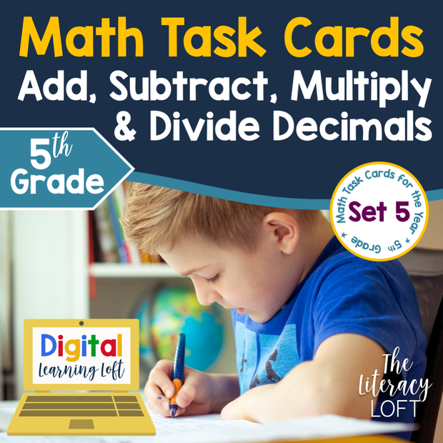Add & Subtract, Multiply & Divide Decimals Task Cards (5th Grade) | Distance Learning | Google Apps