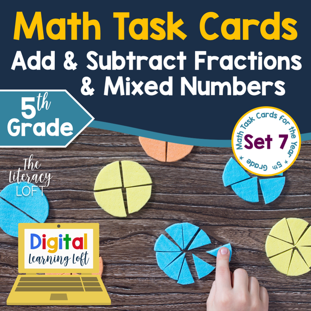 Add & Subtract Fractions & Mixed Numbers Task Cards (5th Grade) | Distance Learning | Google Apps