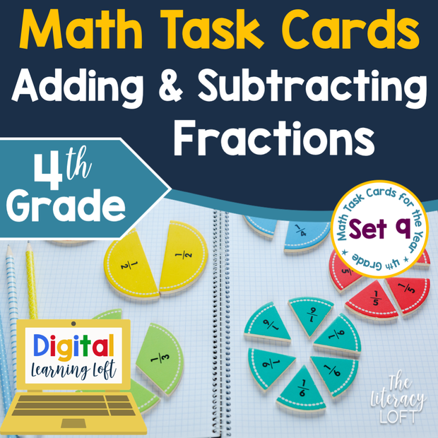 Adding and Subtracting Fractions Task Cards (4th Grade) Google Slides and Forms Distance Learning
