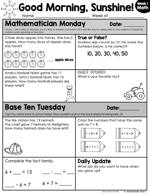 Math Morning Work 2nd Grade {September} | Distance Learning | Google Apps