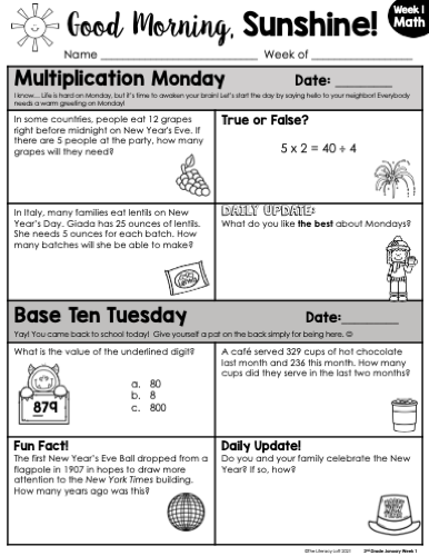 Math Morning Work 3rd Grade {January} I Distance Learning I Google Apps