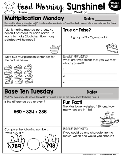 Math Morning Work 3rd Grade {November} | Distance Learning | Google Apps