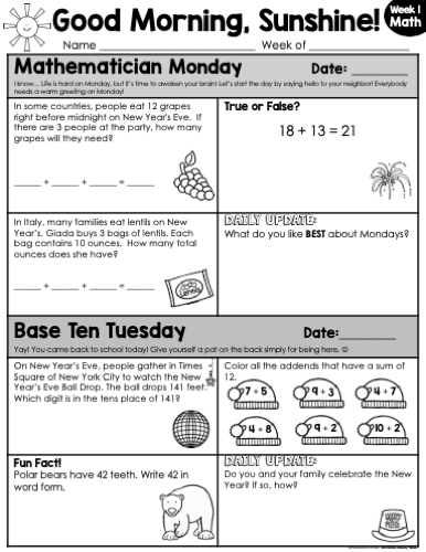 Math Morning Work 2nd Grade {January} I Distance Learning I Google Apps
