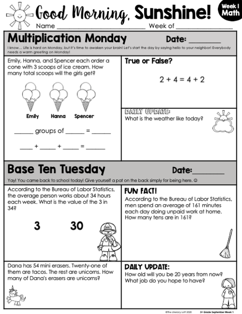Math Morning Work 3rd Grade {September} | Distance Learning | Google Apps