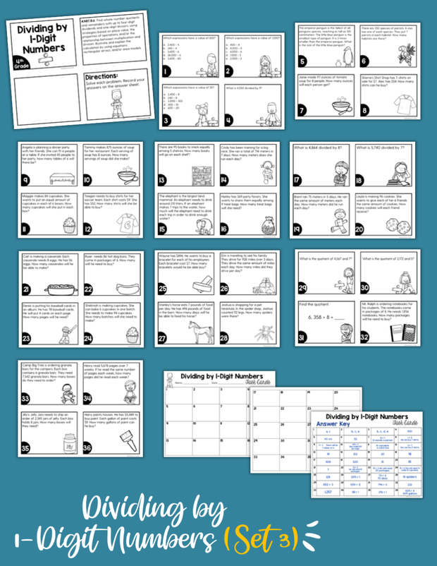 Math Task Cards for the Year Bundle (4th Grade) Google Slides & Forms