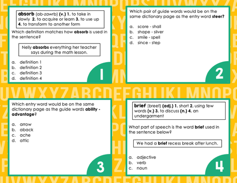 Dictionary Skills Task Cards 3rd Grade I Google Slides and Forms