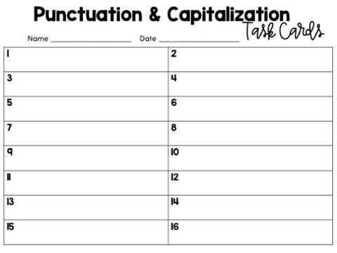 Punctuation & Capitalization Task Cards | Google Slides & Forms
