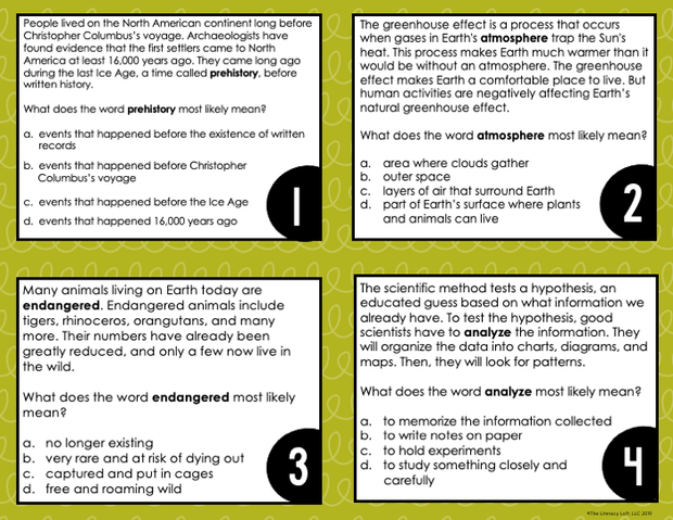 Context Clues Nonfiction Task Cards 4th Grade | Distance Learning | Google Slides & Forms