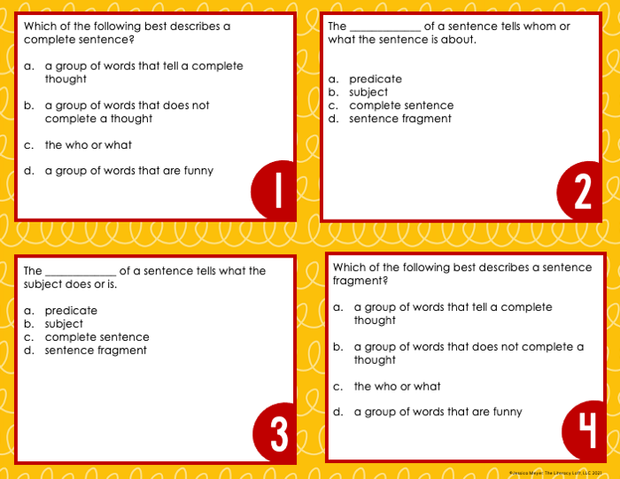 Complete Sentences & Fragments Task Cards 4th Grade I Google Slides and Forms