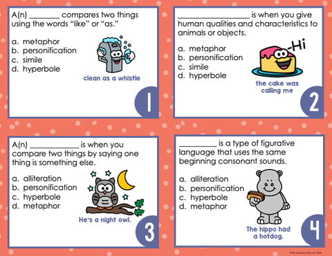 Figurative Language Task Cards Grades 3-5 | Distance Learning | Google Slides & Forms