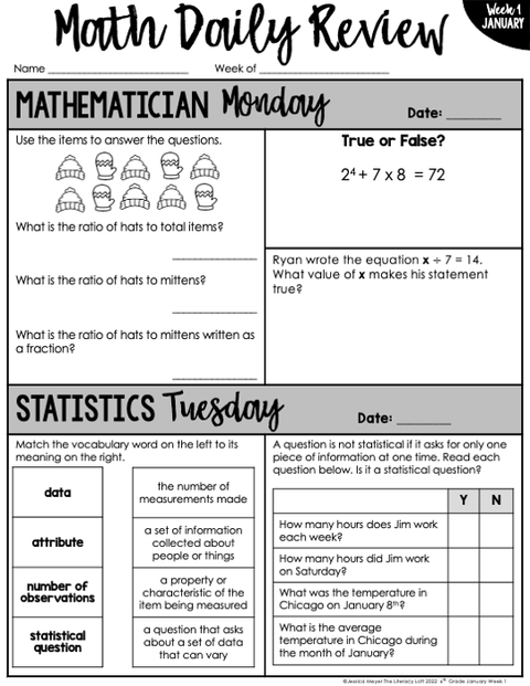 Math Daily Review 6th Grade {January} | Distance Learning | Google Apps