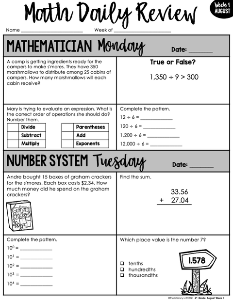 Math Daily Review 6th Grade {August} | Distance Learning | Google Apps