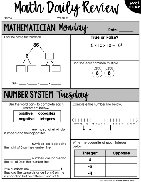 Math Daily Review 6th Grade {October} | Distance Learning | Google Apps