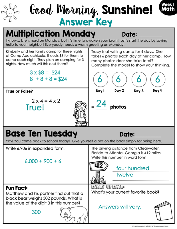 Math Morning Work 4th Grade {August} | Distance Learning | Google Apps