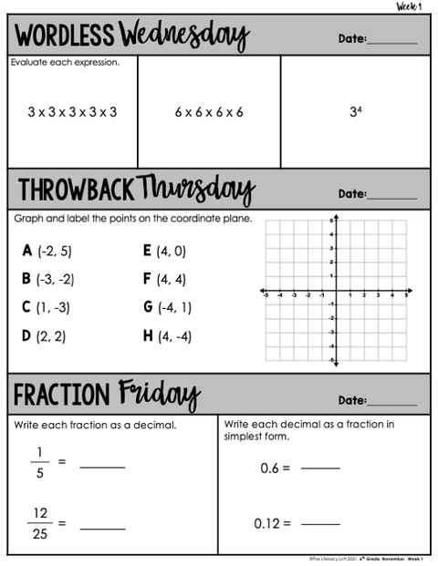 Math Daily Review 6th Grade {November} | Distance Learning | Google Apps