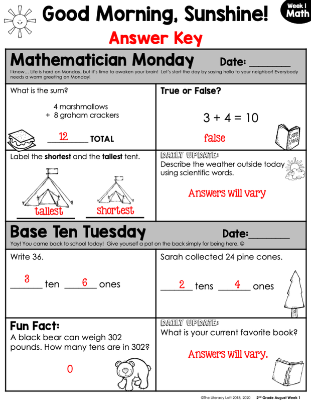 Math Morning Work 2nd Grade {August} | Distance Learning | Google Slides