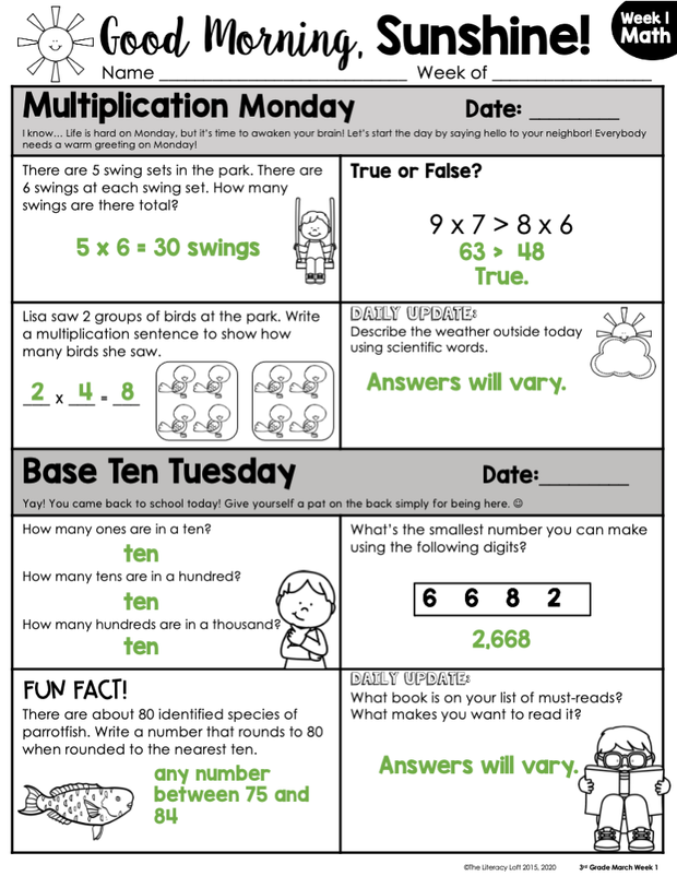 Math Morning Work 3rd Grade {March} I Distance Learning I Google Apps