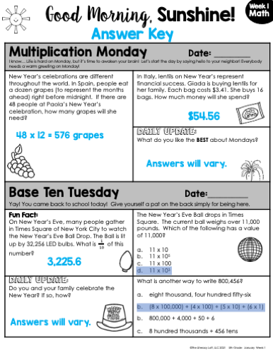 Math Morning Work 5th Grade {January} I Distance Learning I Google Apps