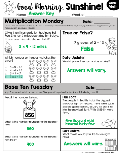 Math Morning Work 3rd Grade {December} I Distance Learning I Google Apps