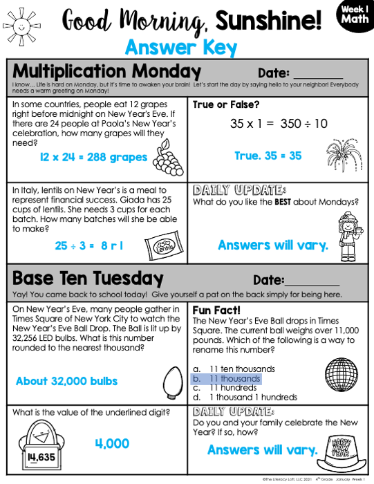 Math Morning Work 4th Grade {January} I Distance Learning I Google Apps