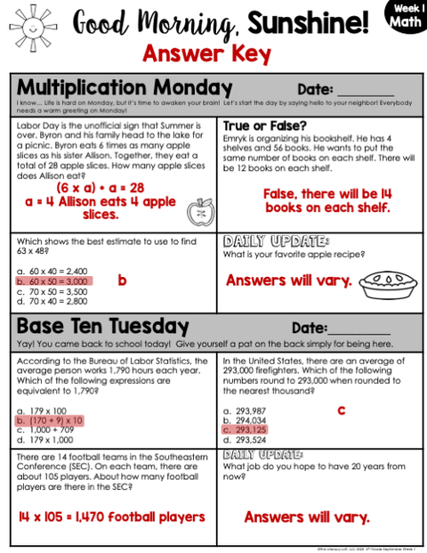 Math Morning Work 5th Grade {September} | Distance Learning | Google Apps